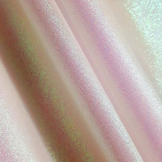 IRIDESCENT PINK GREEN WHITE CRYSTAL SHIMMER LAME FABRIC