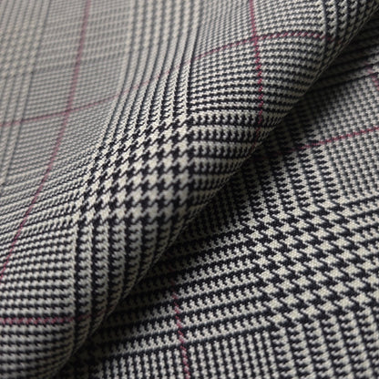 BLACK AND RED POLYESTER HOUNDSTOOTH REVERSIBLE PLAID SHIRTING FABRIC