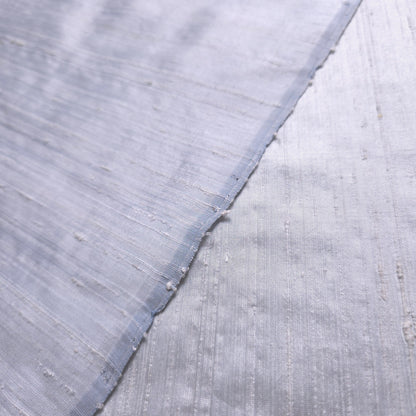RAW SILK DUPIONI HAND WOVEN FABRIC TWO TONE CLOUD BLUE WHITE