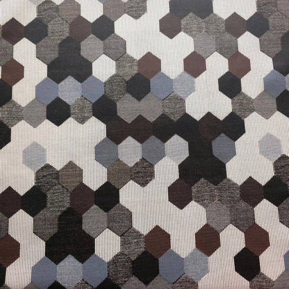 GRAY BROWN HEXAGON PATCH UPHOLSTERY VINYL FABRIC