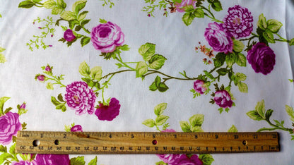 CLASSIC PINK ROSE FLORAL PRINT POLY COTTON VICTORIAN ROSES