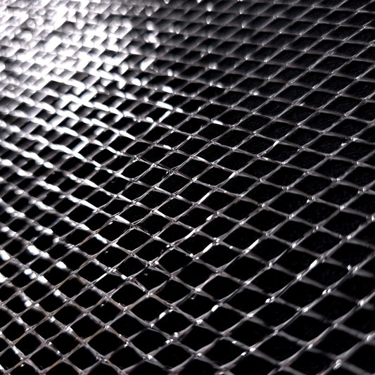 SILVER METALLIC DIAMOND NET 2 WAY STRETCH SHEER SHINY