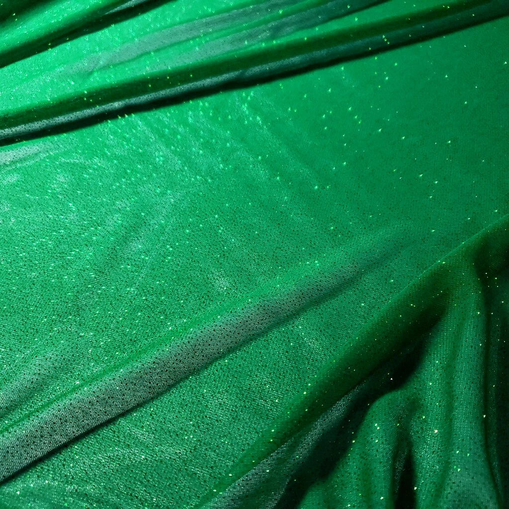 CHRISTMAS GREEN SHINY GLITTER CREPE KNIT FABRIC FABRIC 58" BY THE YARD