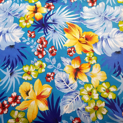 HAWAIIAN FLORAL MOTIF TURQUOISE YELLOW