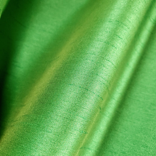 GREEN LIME YELLOW FAUX SILK DUPIONI