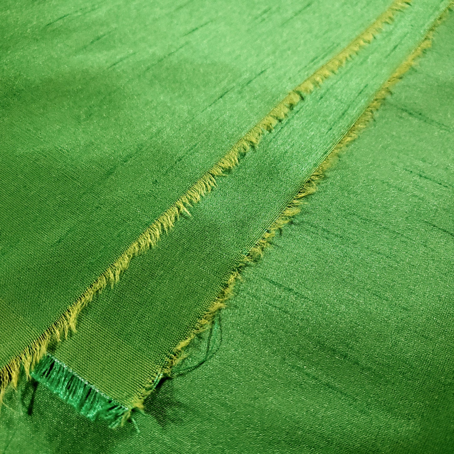 GREEN LIME YELLOW FAUX SILK DUPIONI