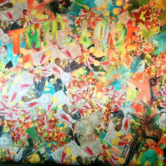 SILK SATIN LOVE GUNS AND FLOWERS COLLAGE