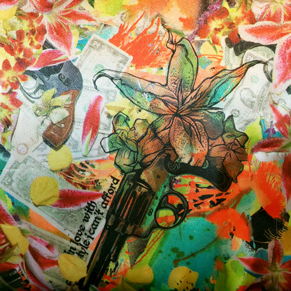 SILK SATIN LOVE GUNS AND FLOWERS COLLAGE