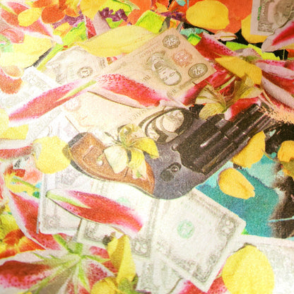 SILK SATIN LOVE GUNS AND FLOWERS COLLAGE