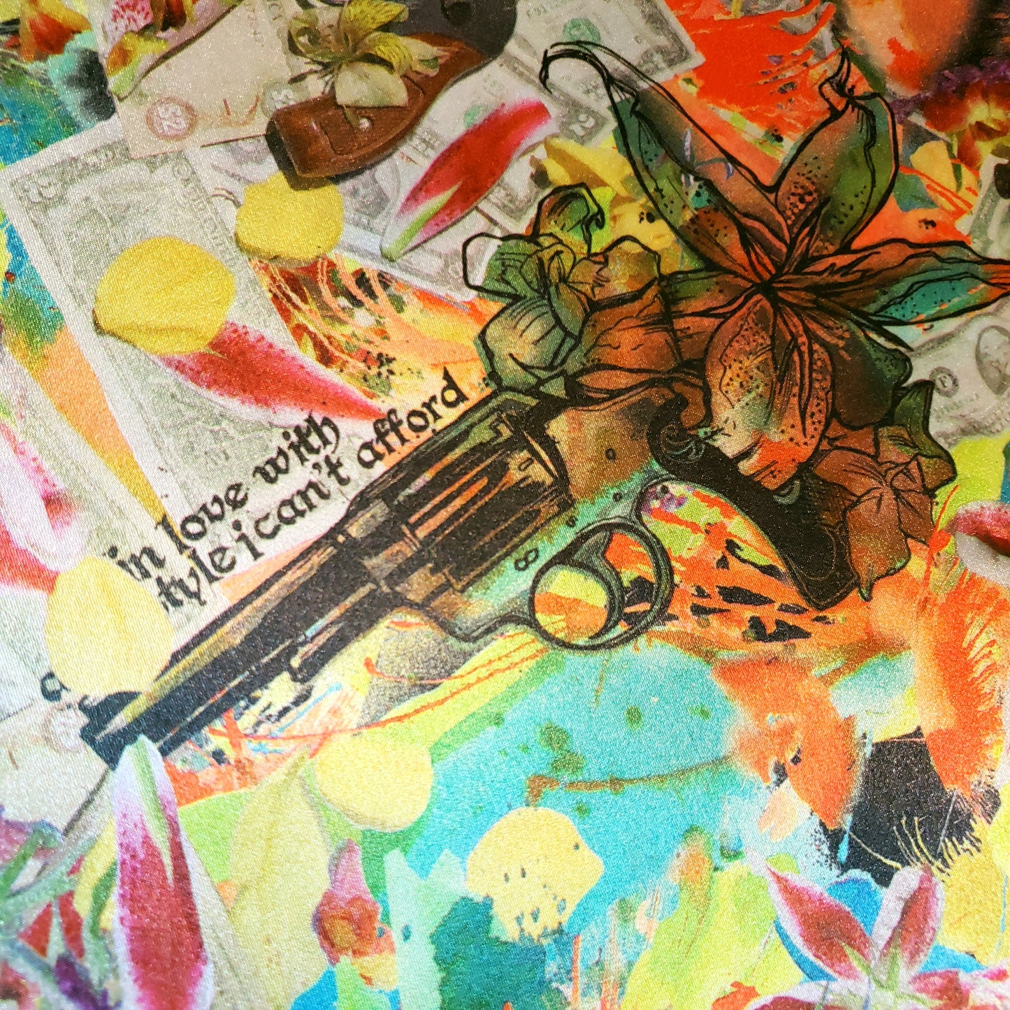 SILK SATIN LOVE GUNS AND FLOWERS COLLAGE