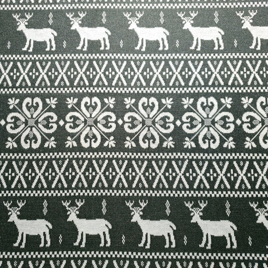 GRAY REINDEER HOLIDAY STRIPE KNIT FABRIC