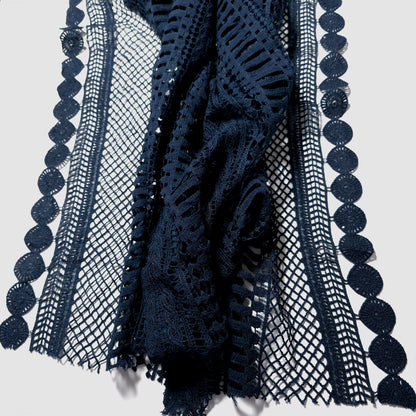 NAVY BOHEMIA GUIPURE STRIPE LACE