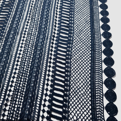NAVY BOHEMIA GUIPURE STRIPE LACE
