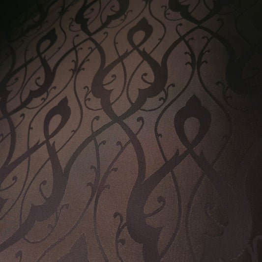 BROWN SCROLLWORK DAMASK DRAPERY