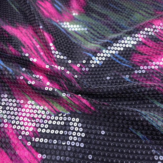 RETRO BRUSHSTROKE CLEAR SEQUIN SATIN PINK