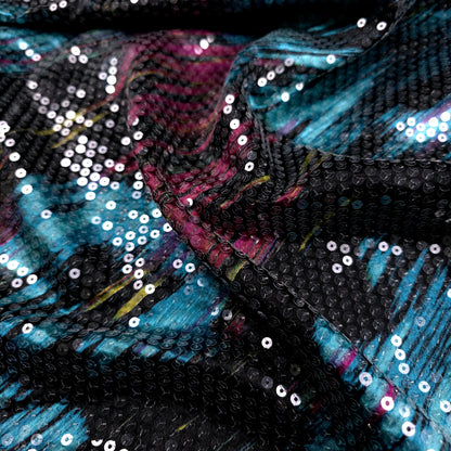 RETRO BRUSHSTROKE CLEAR SEQUIN SATIN TEAL