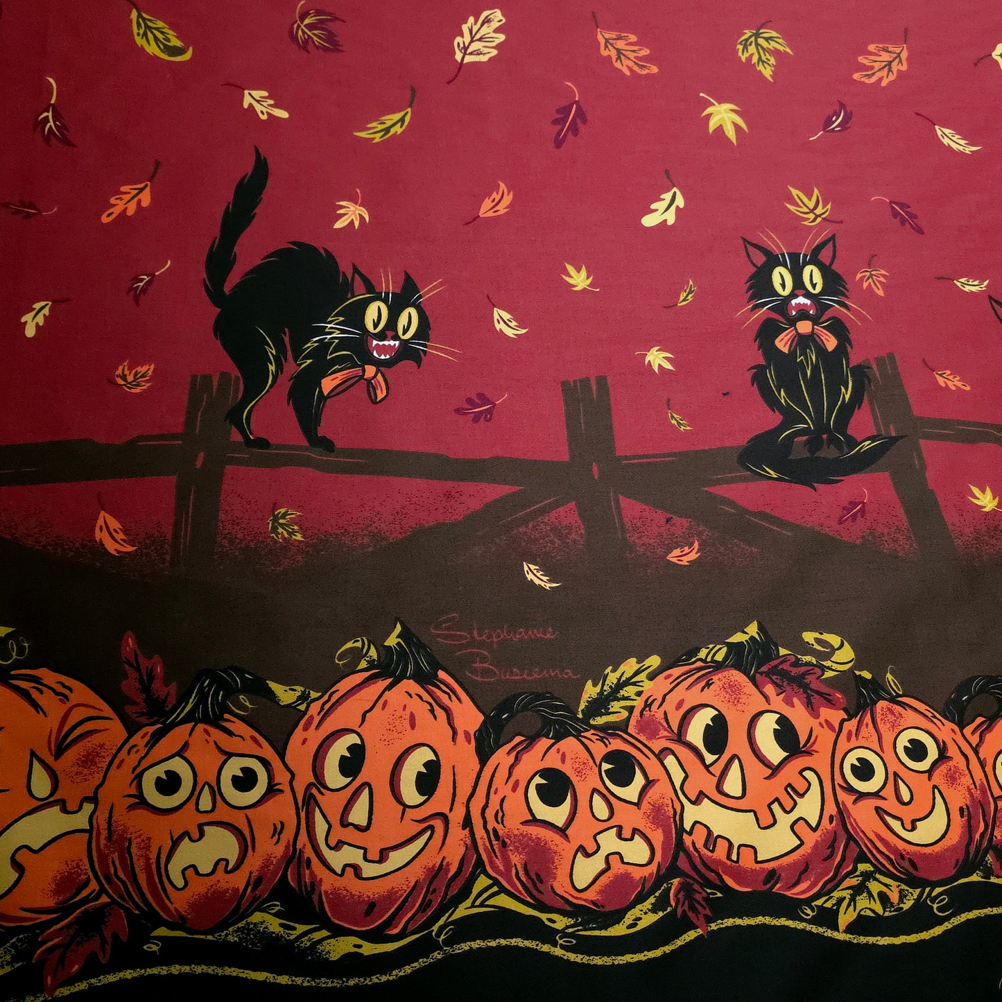 VINTAGE HALLOWEEN CAT PUMPKIN BORDER