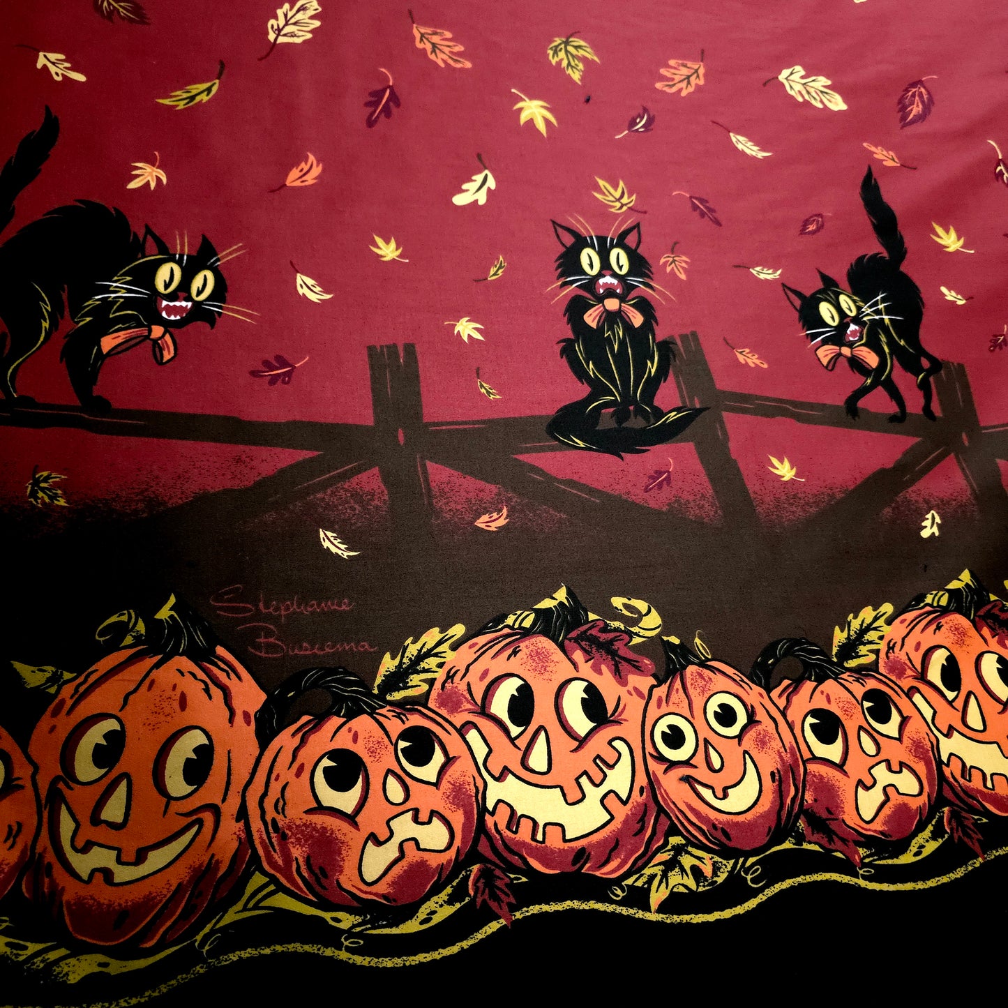 VINTAGE HALLOWEEN CAT PUMPKIN BORDER