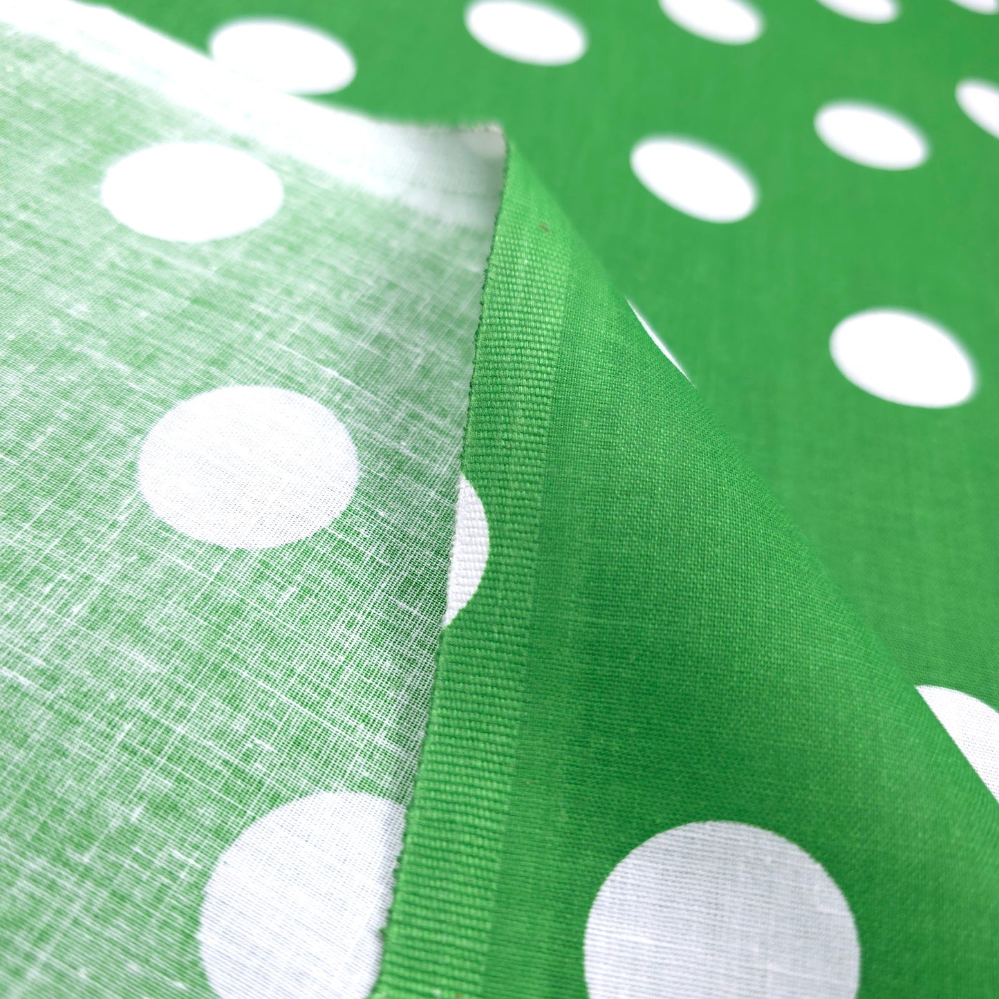 GREEN W/ WHITE POLKA DOT POLYCOTTON