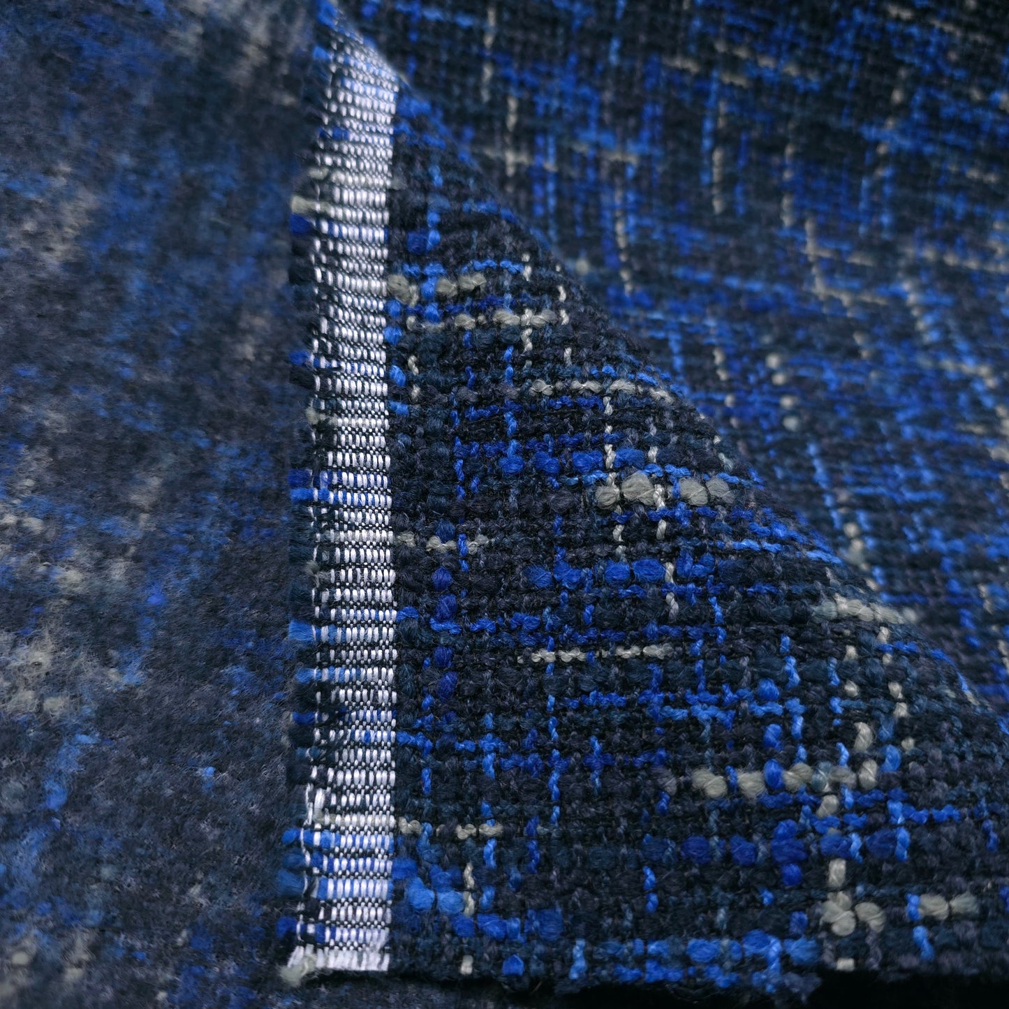 BLUE BLACK TWEED UPHOLSTERY