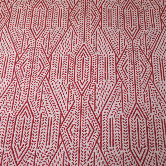 Red & Beige Geometric Embroidered Upholstery Fabric