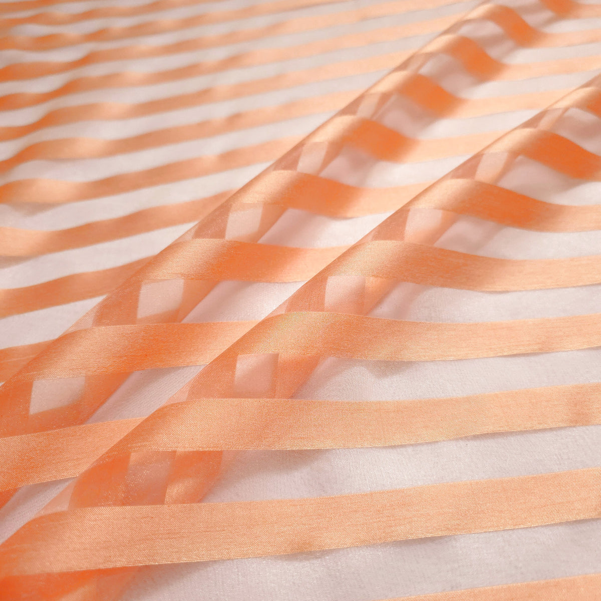 CANTALOUPE ORANGE RIBBON STRIPE SHEER ORGANZA FABRIC