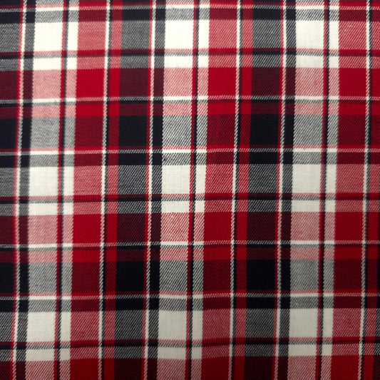 OFF WHITE RED NAVY PLAID COTTON FLANNEL FABRIC
