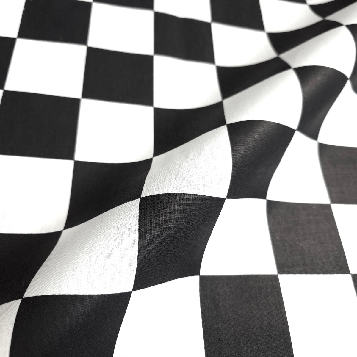 BLACK WHITE 1.5 INCH LARGE SQUARE CHECK COTTON BLEND FABRIC