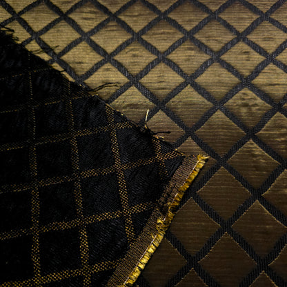 ANTIQUE OLIVE BRONZE QUILTED TAFFETA BROCADE FABRIC