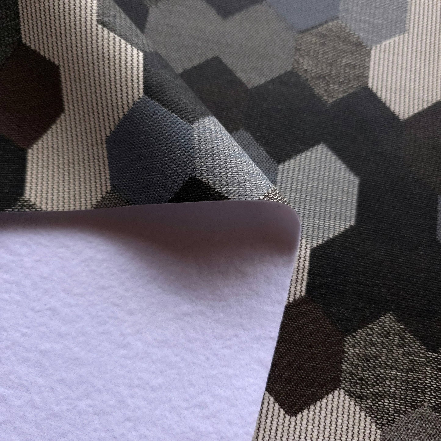 GRAY BROWN HEXAGON PATCH UPHOLSTERY VINYL FABRIC
