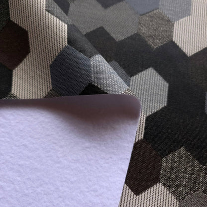 GRAY BROWN HEXAGON PATCH UPHOLSTERY VINYL FABRIC