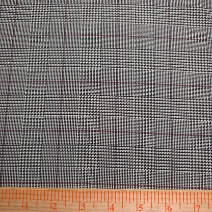 BLACK AND RED POLYESTER HOUNDSTOOTH REVERSIBLE PLAID SHIRTING FABRIC