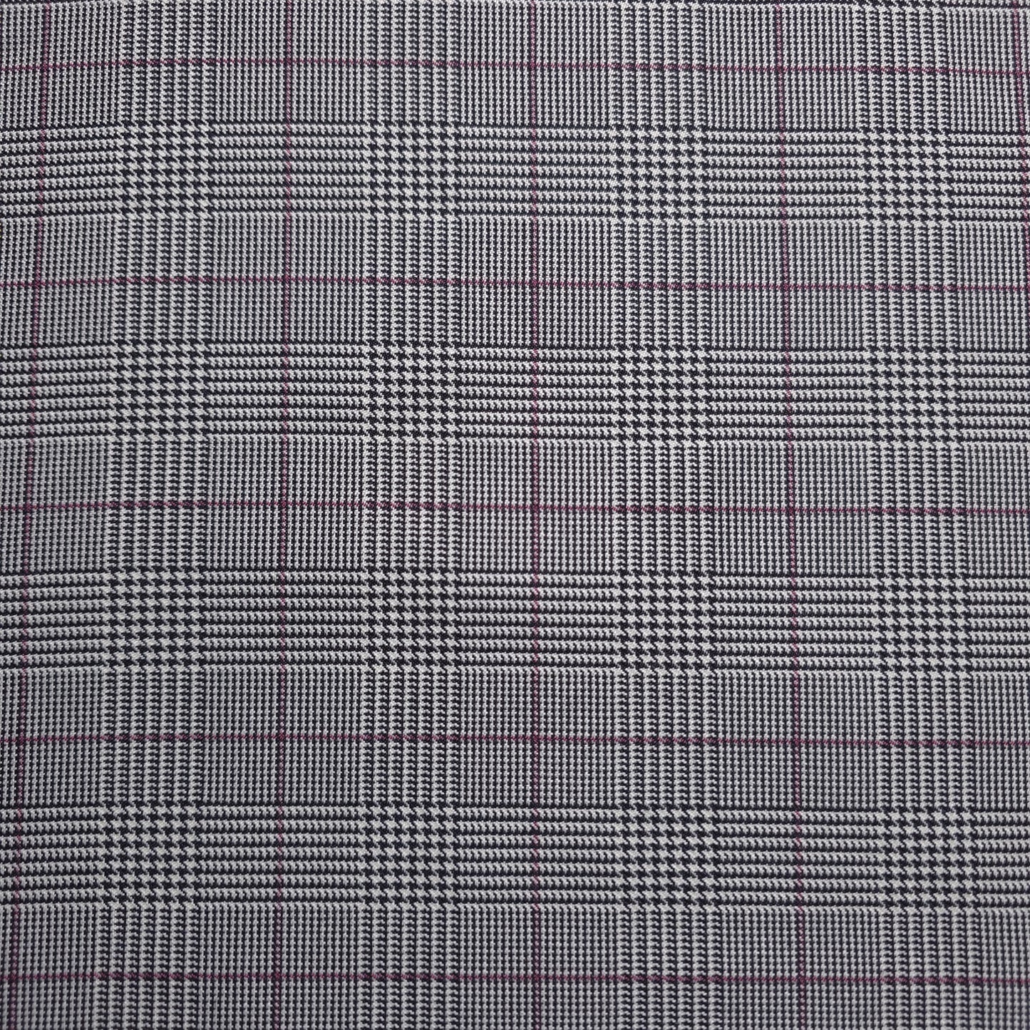 BLACK AND RED POLYESTER HOUNDSTOOTH REVERSIBLE PLAID SHIRTING FABRIC