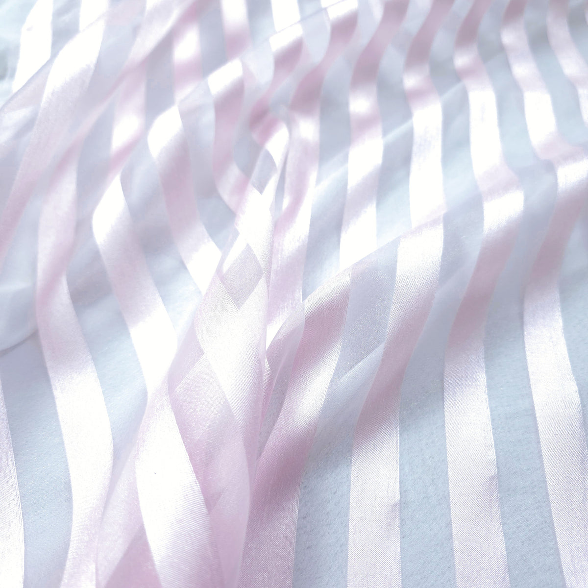 PALE PINK RIBBON STRIPE SHEER ORGANZA FABRIC