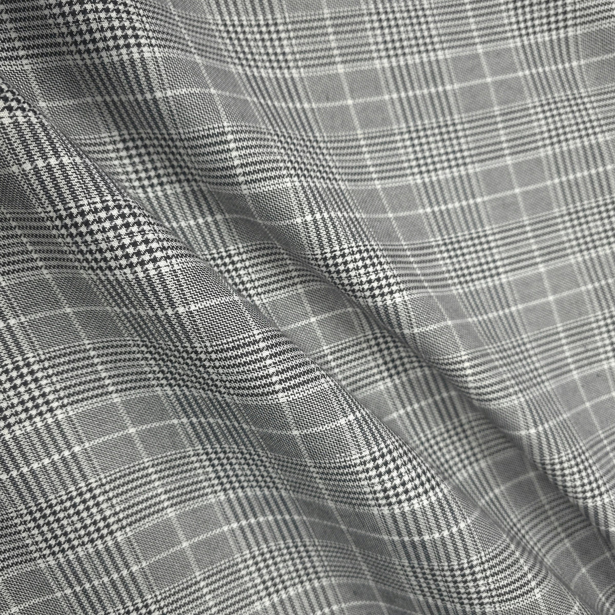GREY BLACK WHITE HOUNDSTOOTH PLAID COTTON BLEND SUITING FABRIC