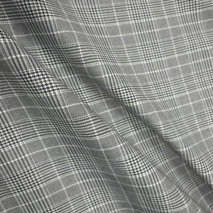 GREY BLACK WHITE HOUNDSTOOTH PLAID COTTON BLEND SUITING FABRIC