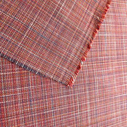 RED ORANGE RUSTIC CROSSHATCH TAPESTRY UPHOLSTERY FABRIC