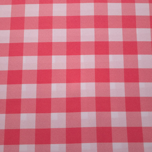 CORAL RED GINGHAM POPLIN FABRIC