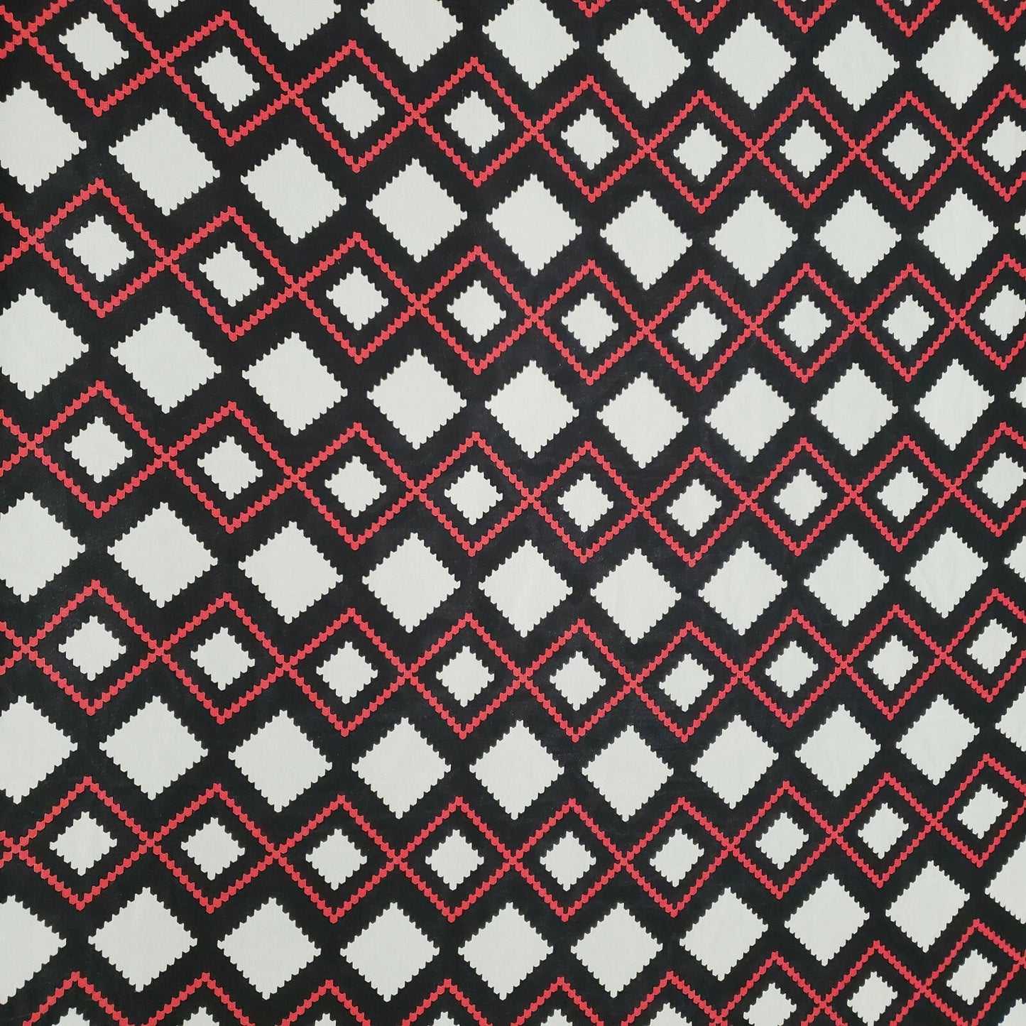RETRO DIAMOND STRIPE GEOMETRIC CHIFFON RED BLACK TAUPE