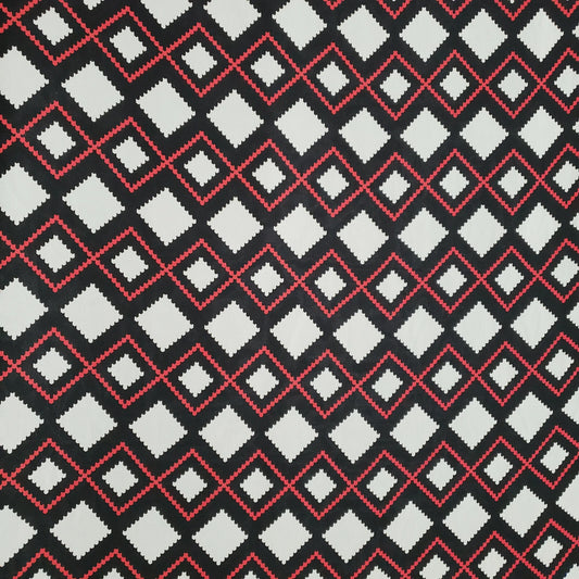 RETRO DIAMOND STRIPE GEOMETRIC CHIFFON RED BLACK TAUPE
