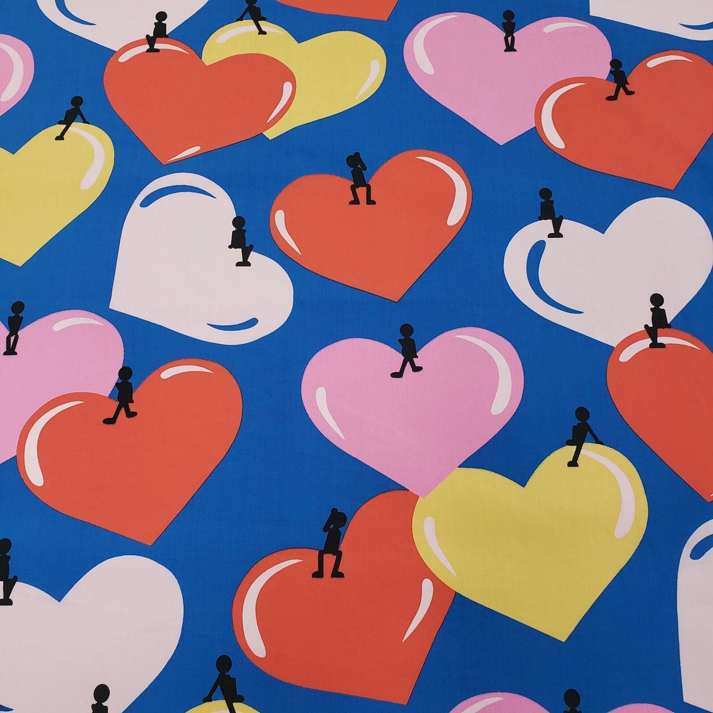 LARGE VALENTINES HEARTS ON BLUE POLYCOTTON HEAR BALLOONS