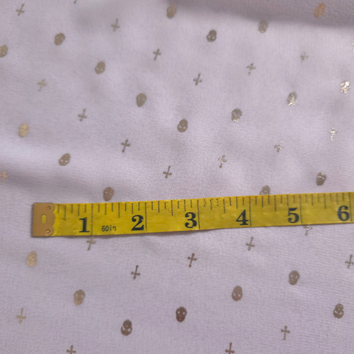 WHITE GOLD METALLIC SKULL CROSS CHIFFON