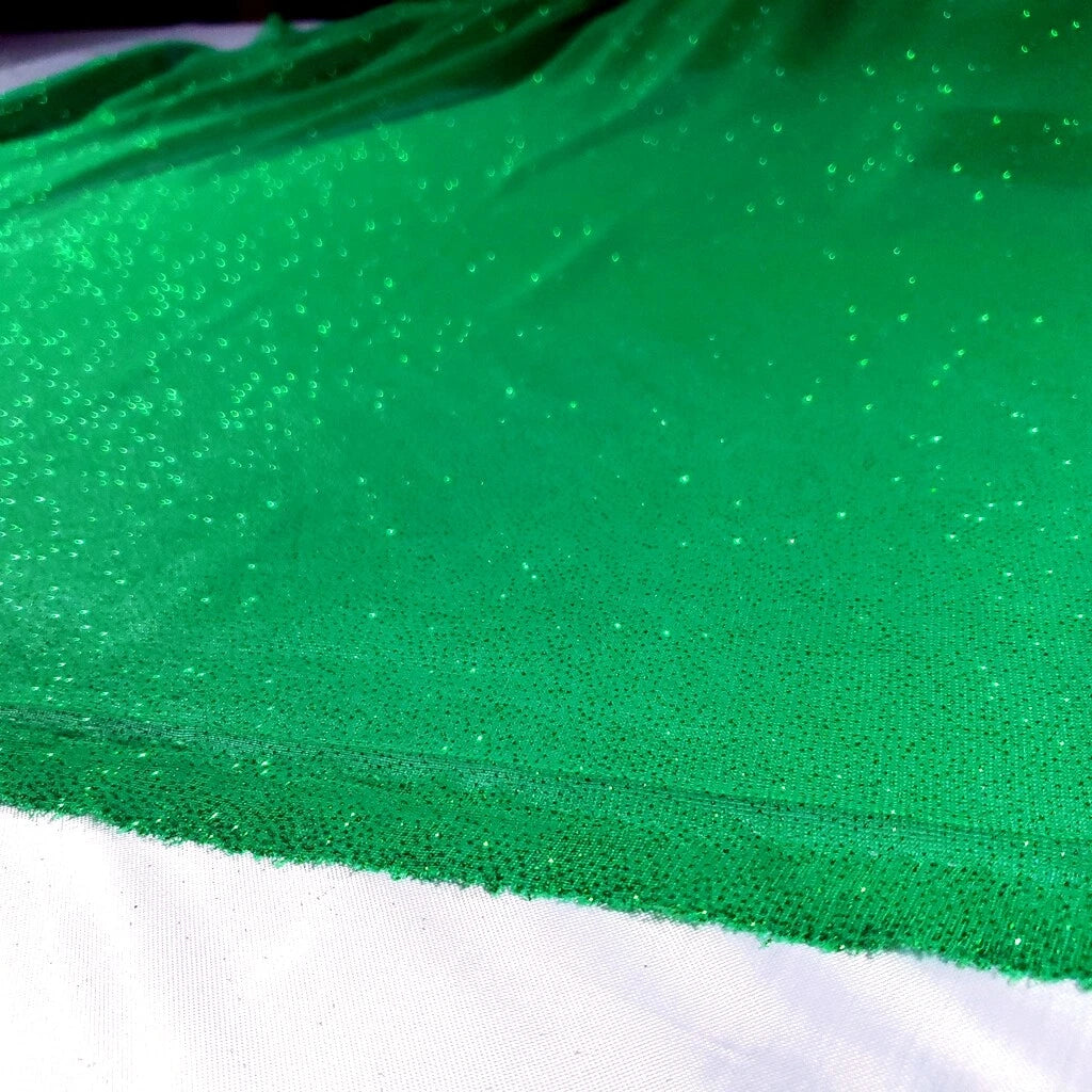 CHRISTMAS GREEN SHINY GLITTER CREPE KNIT FABRIC FABRIC 58" BY THE YARD