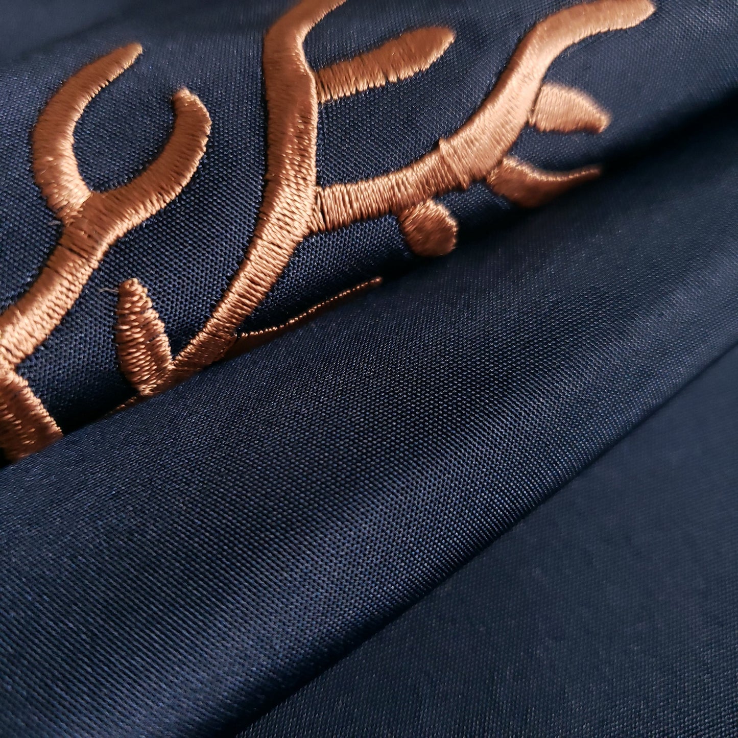 EMBROIDERED CORAL TAFFETA DRAPERY