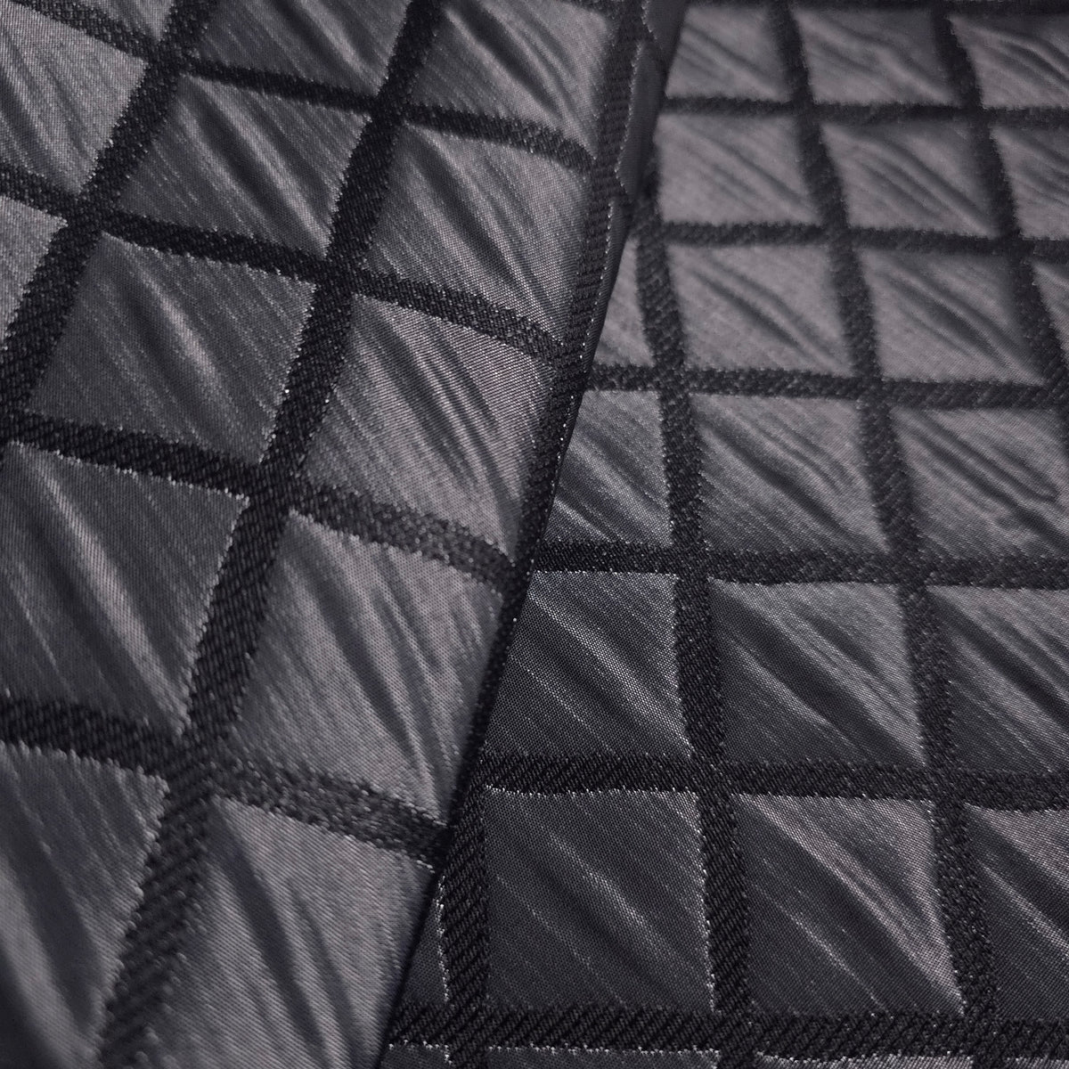 CHARCOAL BLACK QUILTED TAFFETA BROCADE FABRIC
