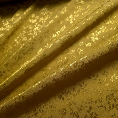 YELLOW GOLD FLORAL ROSE WAVE REVERSIBLE BROCADE FABRIC