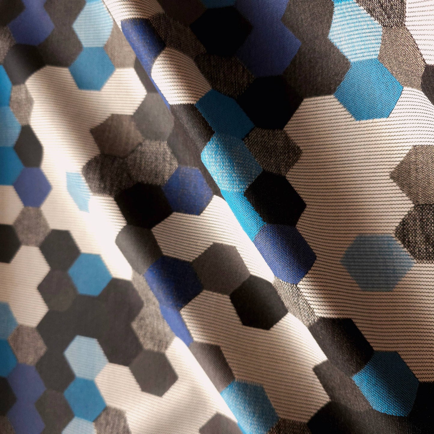 GRAY BLUE HEXAGON PATCH UPHOLSTERY VINYL FABRIC