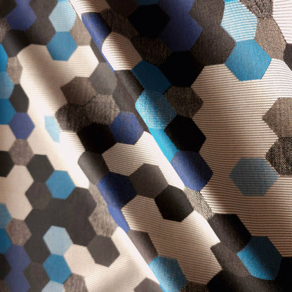 GRAY BLUE HEXAGON PATCH UPHOLSTERY VINYL FABRIC