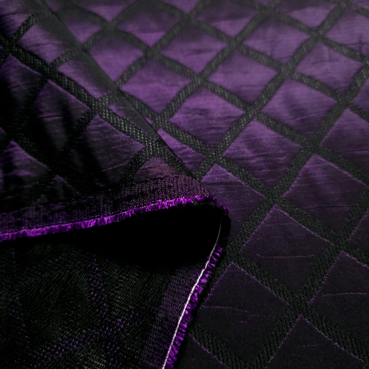 ROYAL PURPLE PLUM QUILTED TAFFETA BROCADE FABRIC