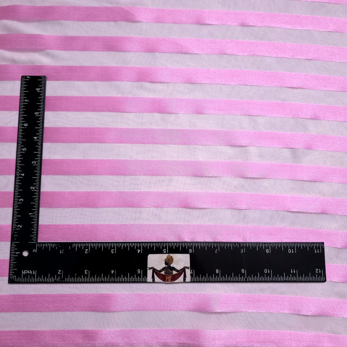 PINK RIBBON STRIPE SHEER ORGANZA FABRIC